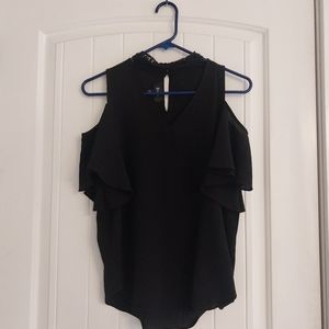 Womens Black blouse short sleeve open shoulder top size medium